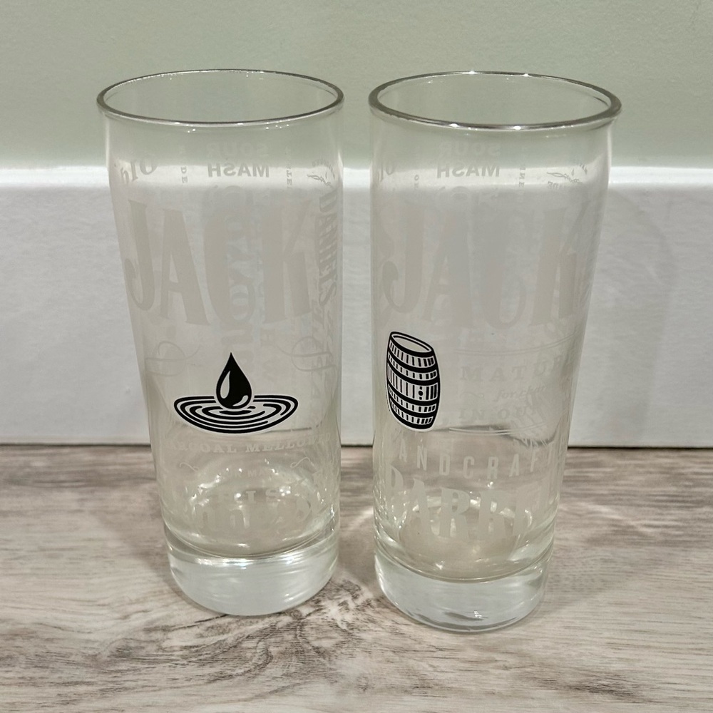 Jack Daniel’s Old No 7 Tennessee Whiskey Silver Rimmed Highball Glasses Set Of 2